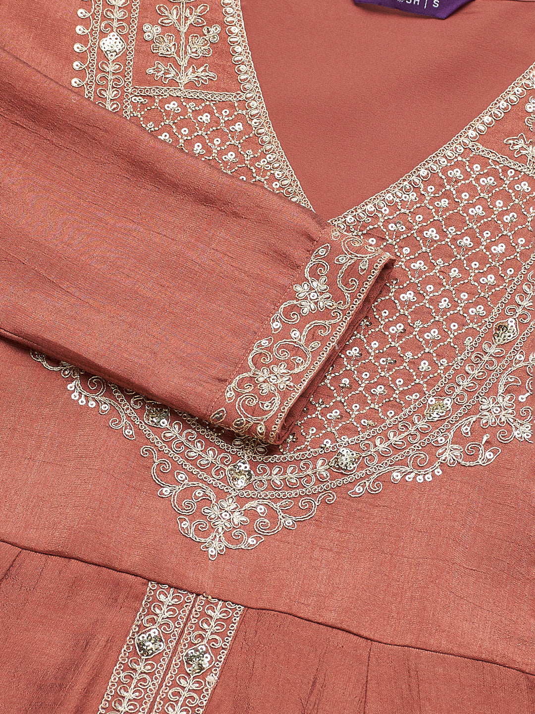 Rust Silk Embroidered Anarkali Kurta With Dupatta Set for Women