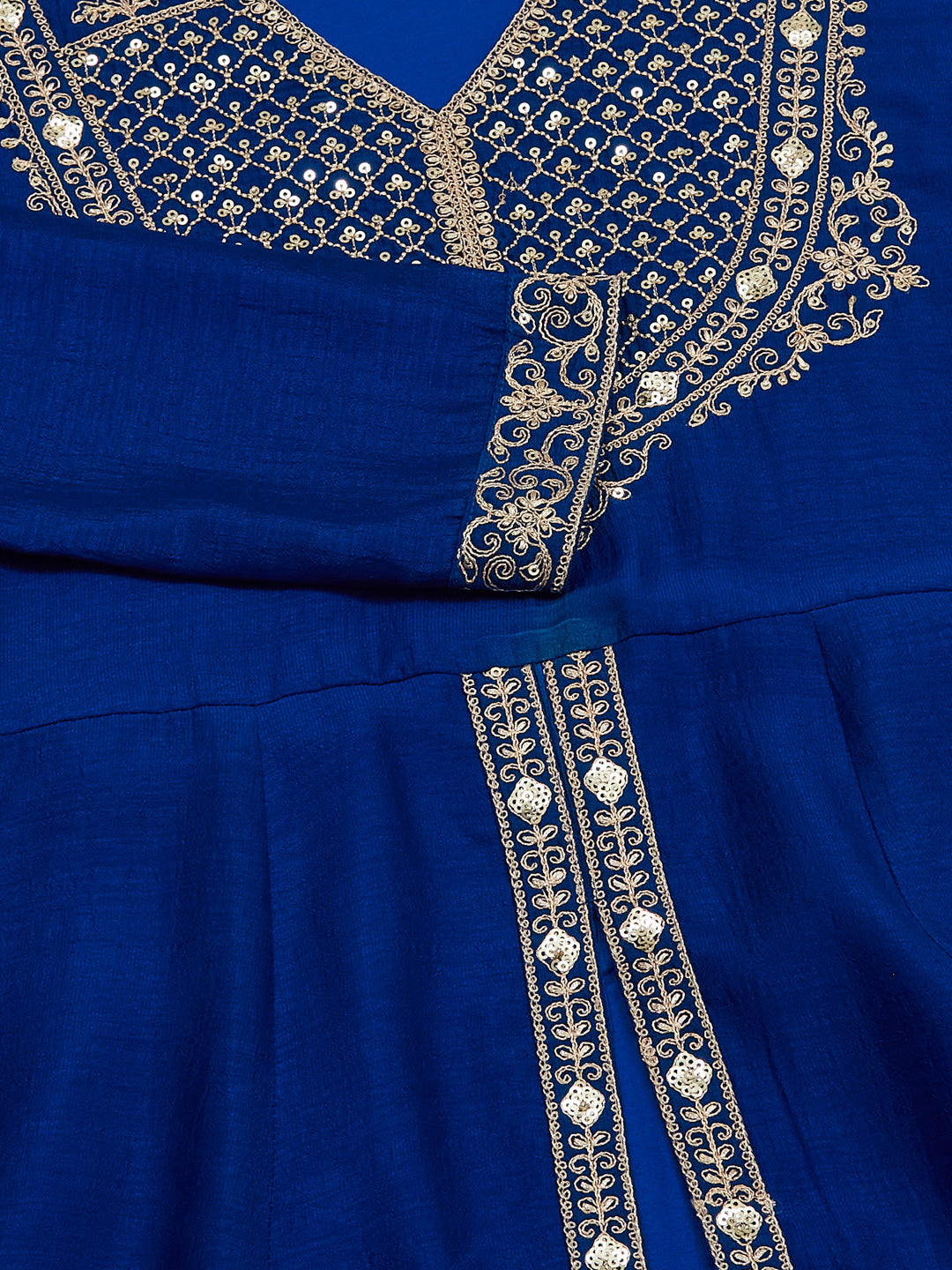 Satya Sri in Color of earth - Women’s Royal Blue Silk Embroidered Anarkali Set