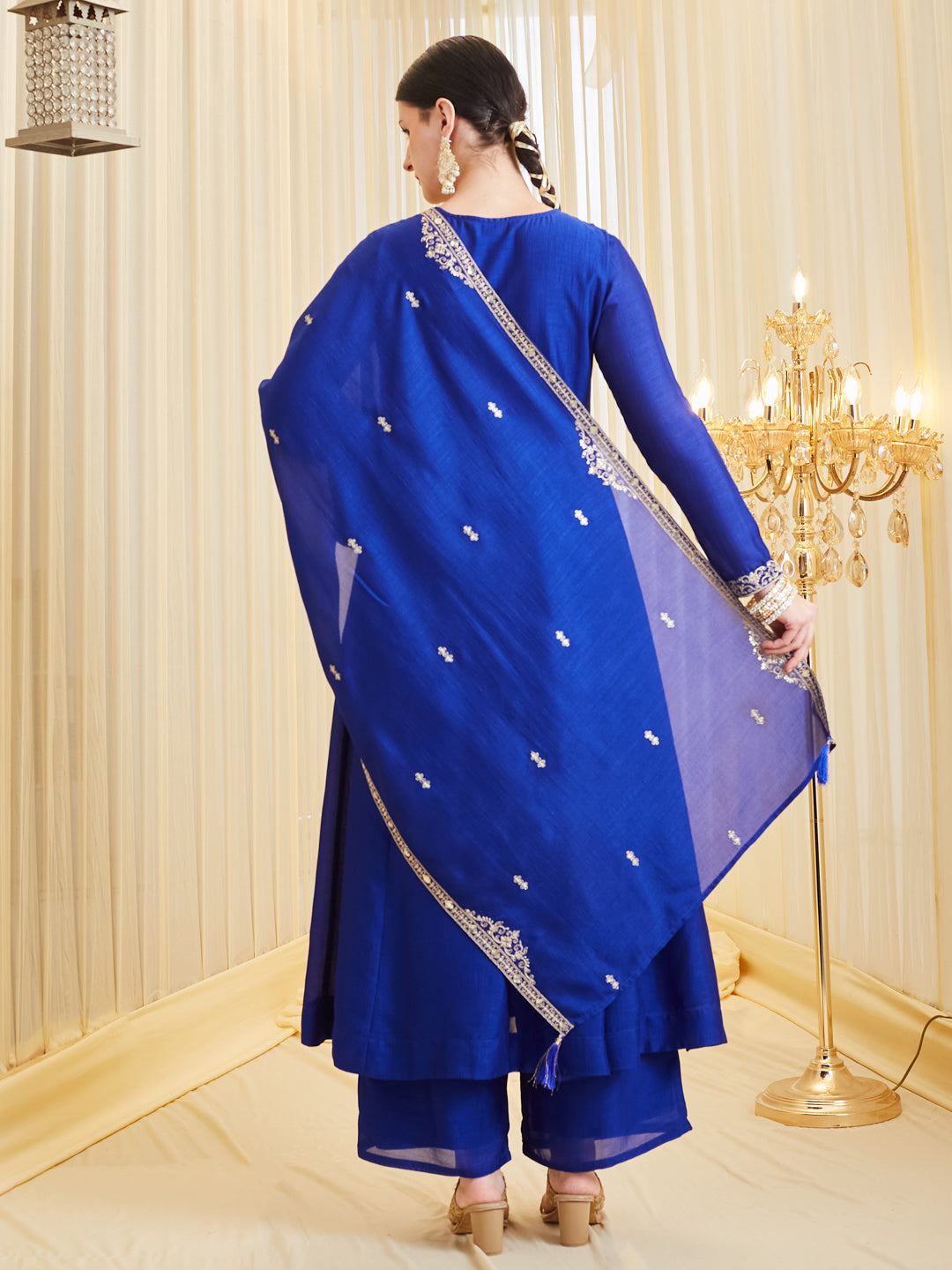 Satya Sri in Color of earth - Women’s Royal Blue Silk Embroidered Anarkali Set