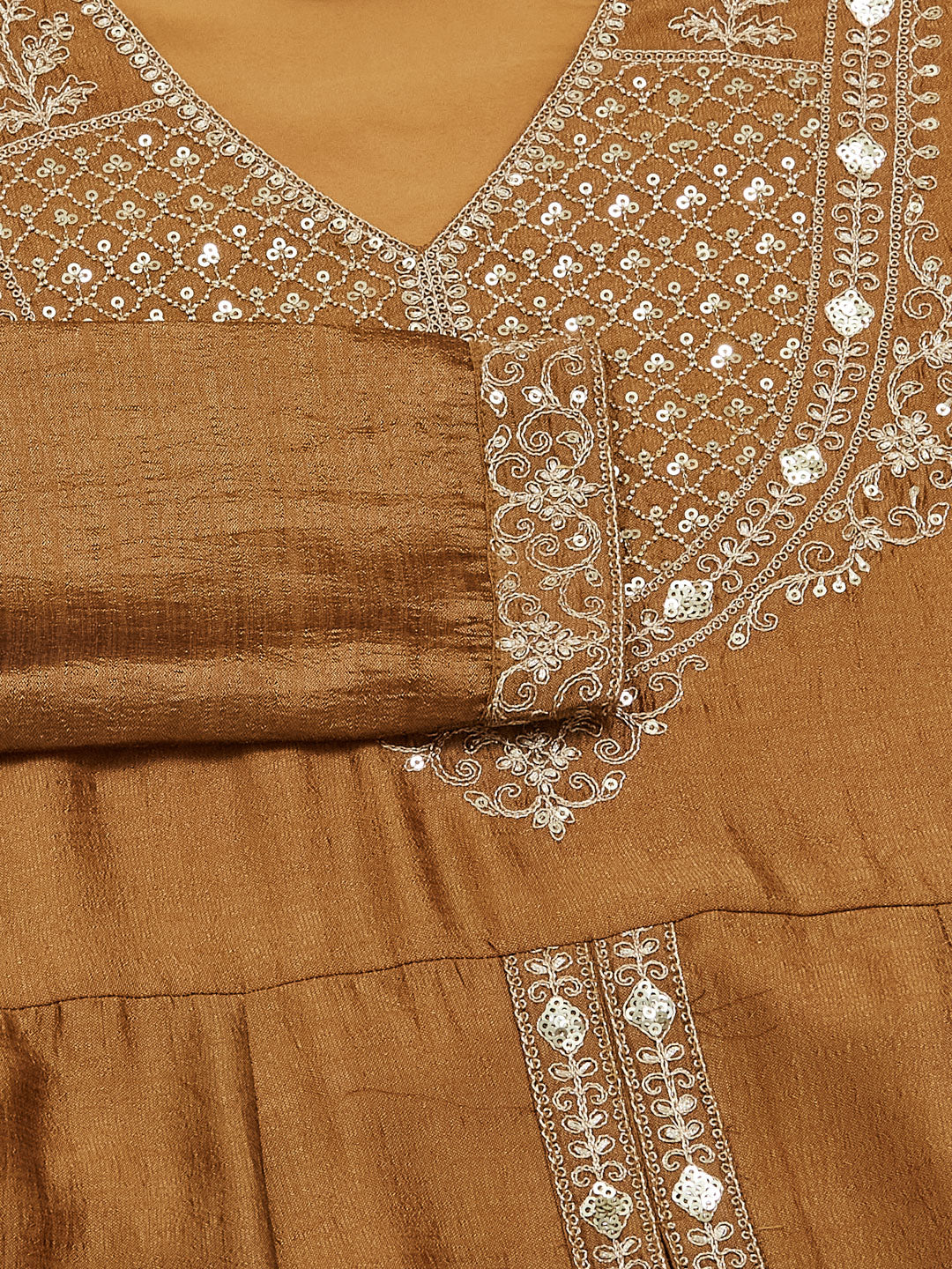 Women’s Golden Silk Ethnic Anarkali Set
