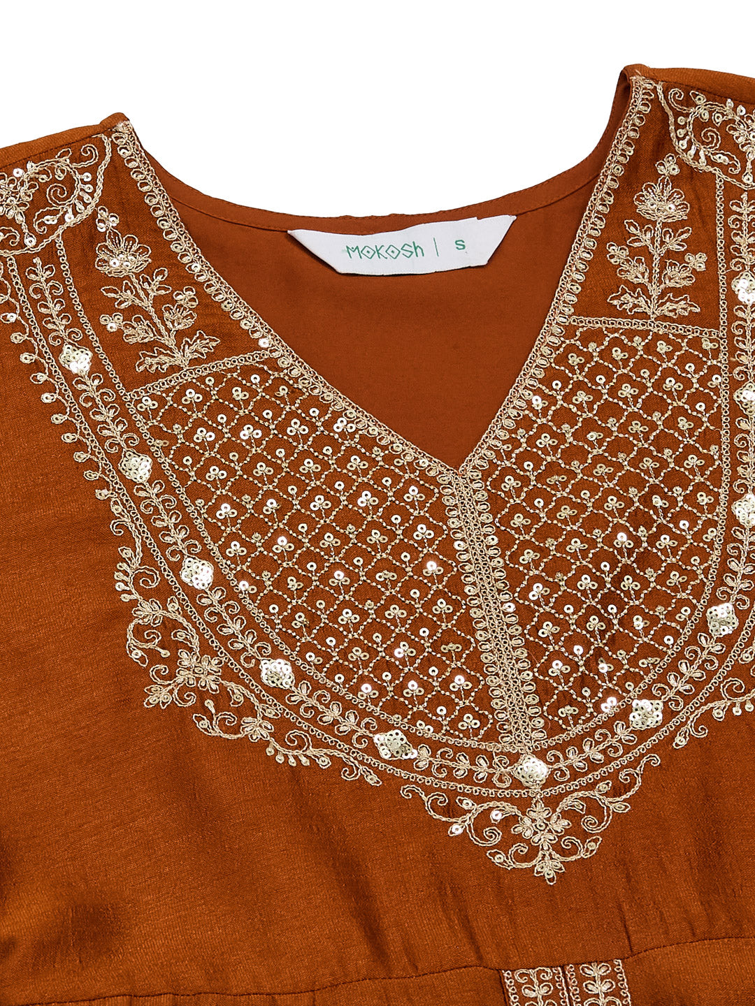 Rust Silk Embroidered Ethnic Anarkali Kurta Set