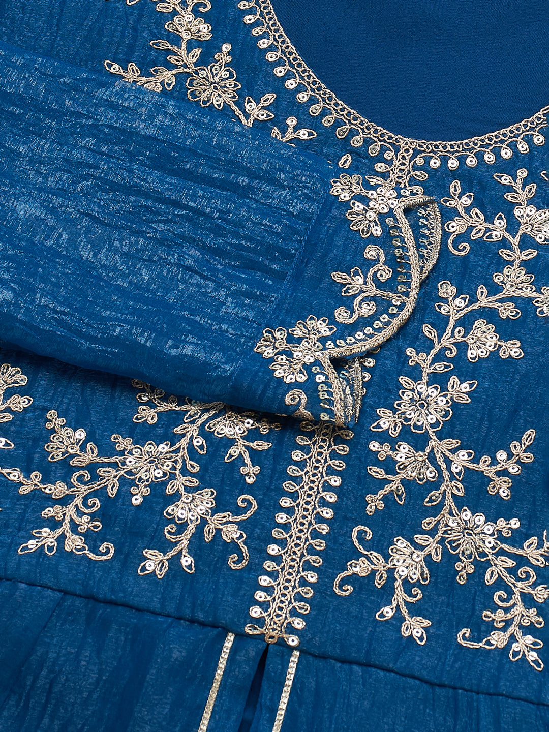 Royal Blue Silk Embroidered Top Sharara Set with Dupatta