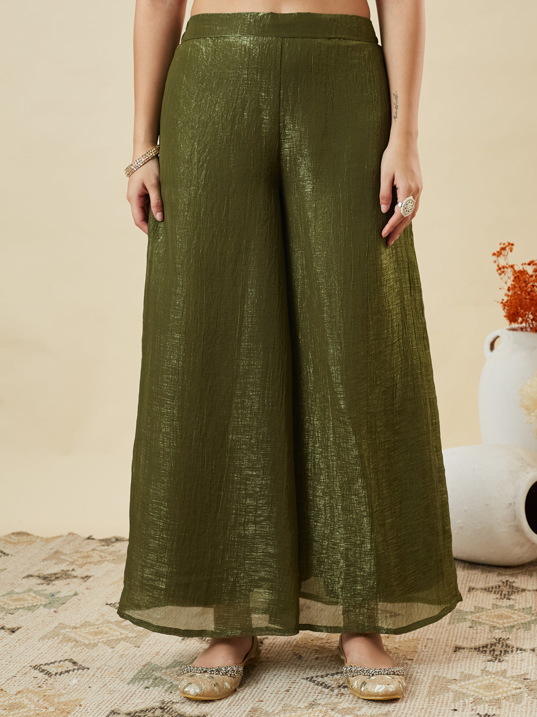 Green Silk Embroidered Top Sharara Set with Dupatta