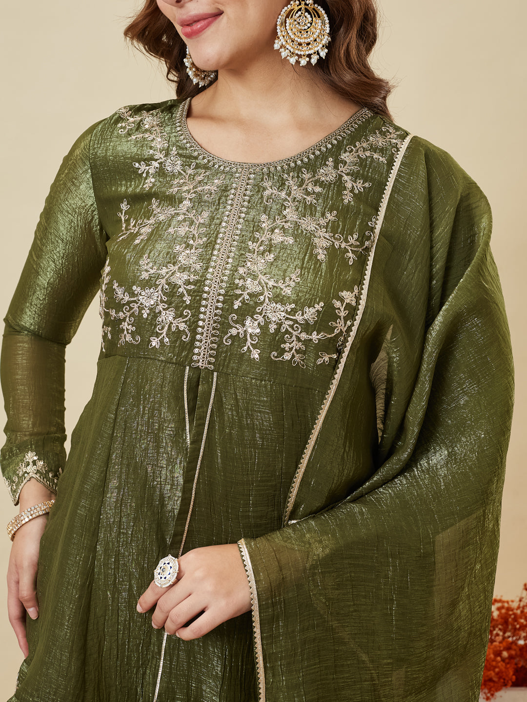 Green Silk Embroidered Top Sharara Set with Dupatta