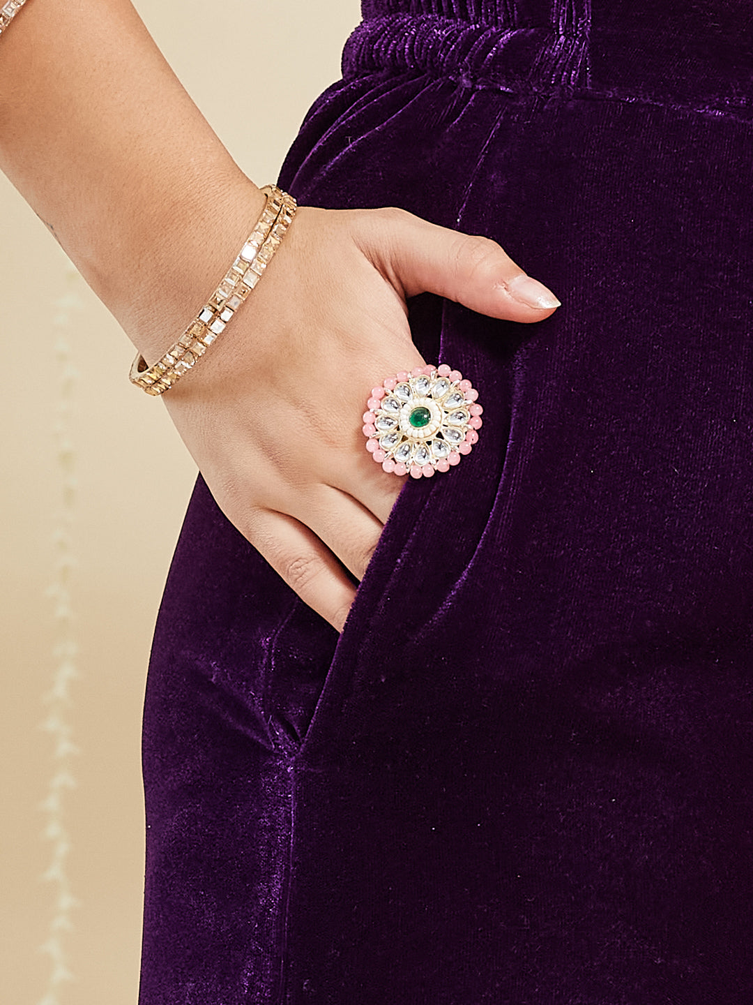 Violet Velvet Embroidered Kurta set with pink Dupatta for women