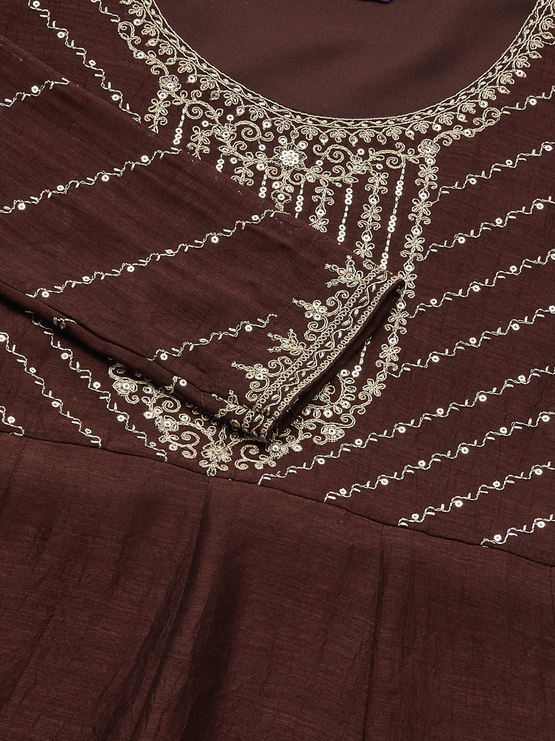Coffee Embroidered Silk Anarkali Kurta With Dupatta Set