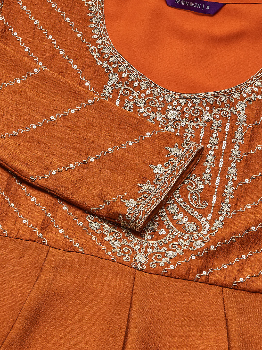 Rust Embroidered Silk Anarkali Kurta With Dupatta Set