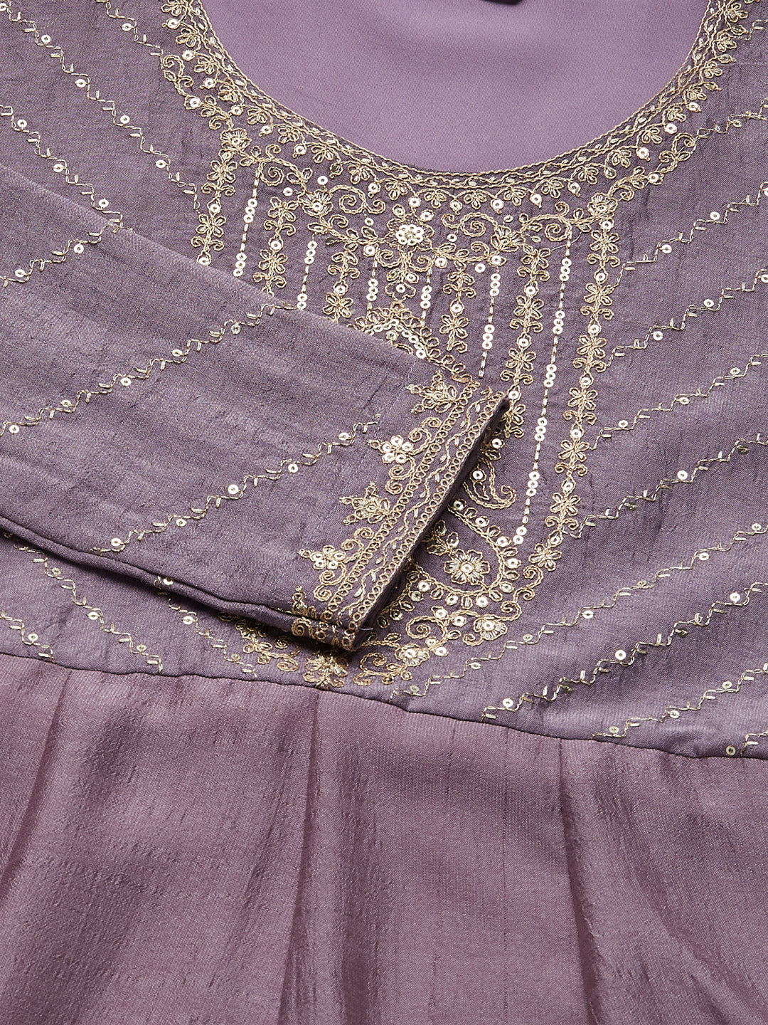 Dark Purple Embroidered Silk Anarkali Kurta With Dupatta Set