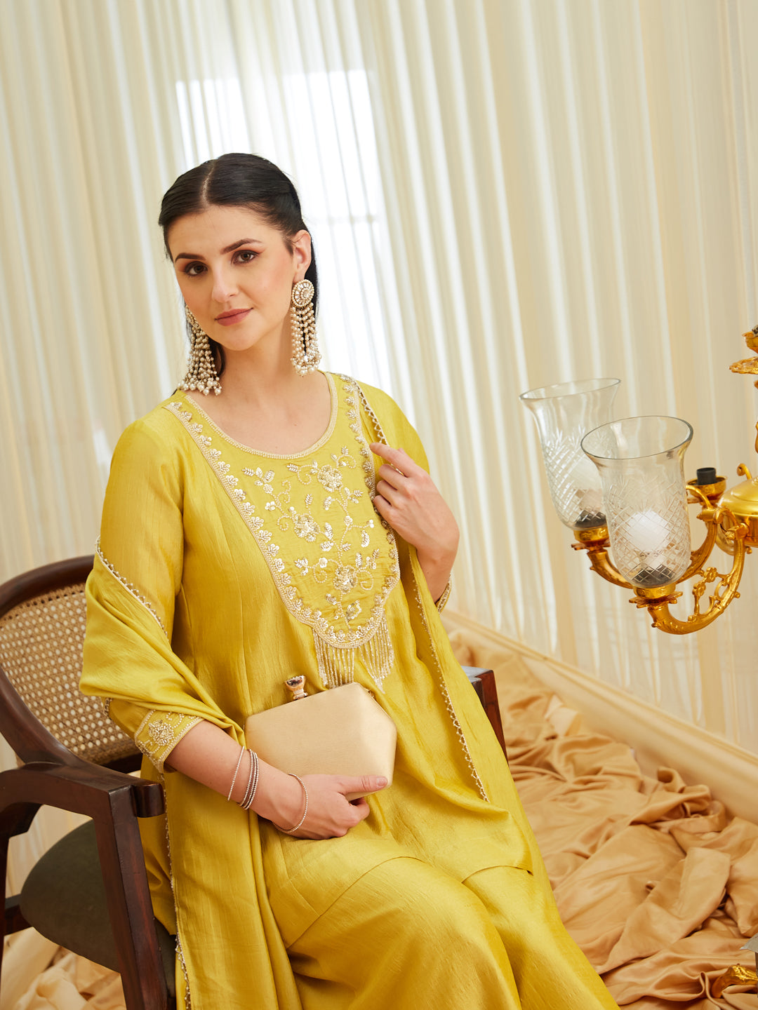 Yellow Silk Embroidered Top Sharara Set with Dupatta