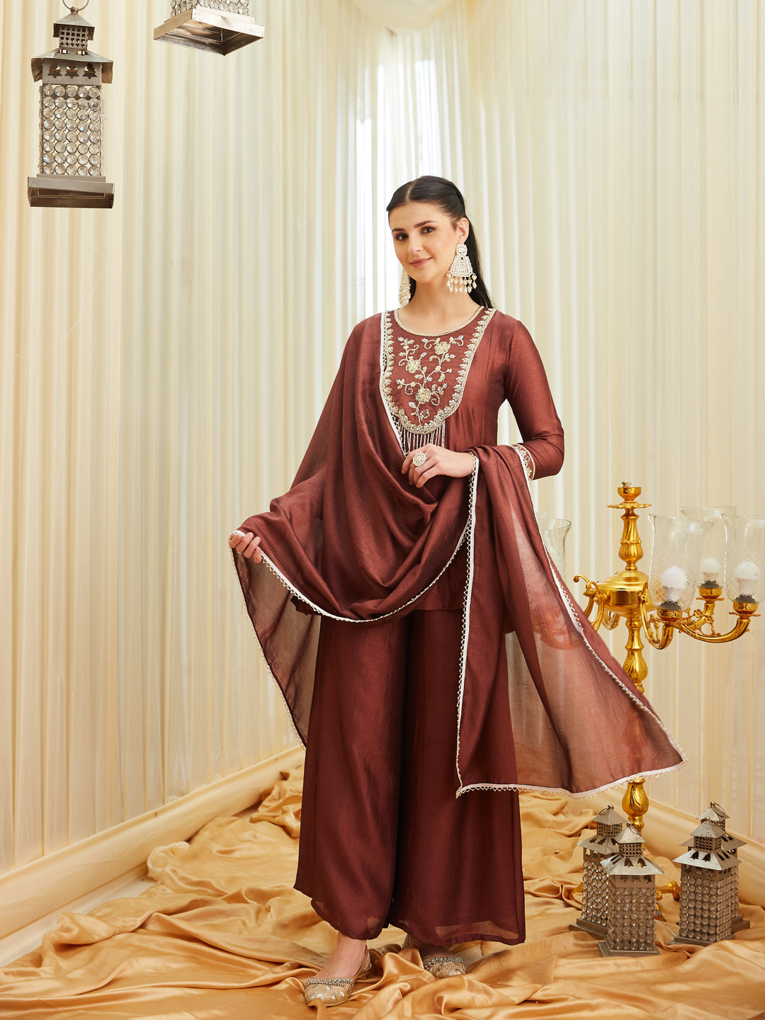 Berry Silk Embroidered Top Sharara Set with Dupatta