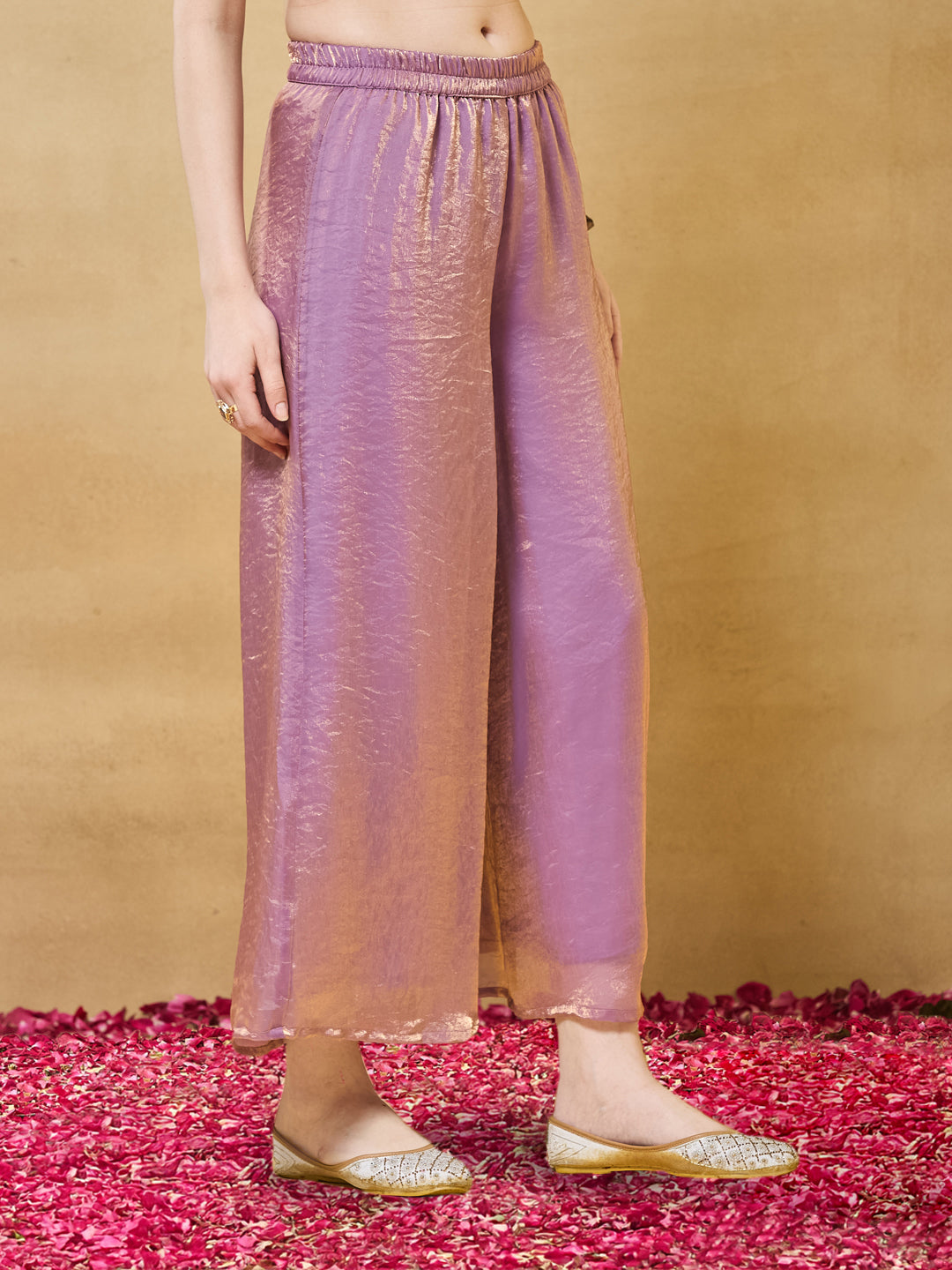 Lavender Silk Embroidered Top and Palazzo Set