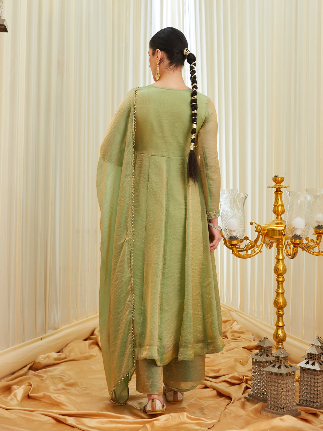 Pista Silk Embroidered Anarkali Kurta Set with Dupatta for Women