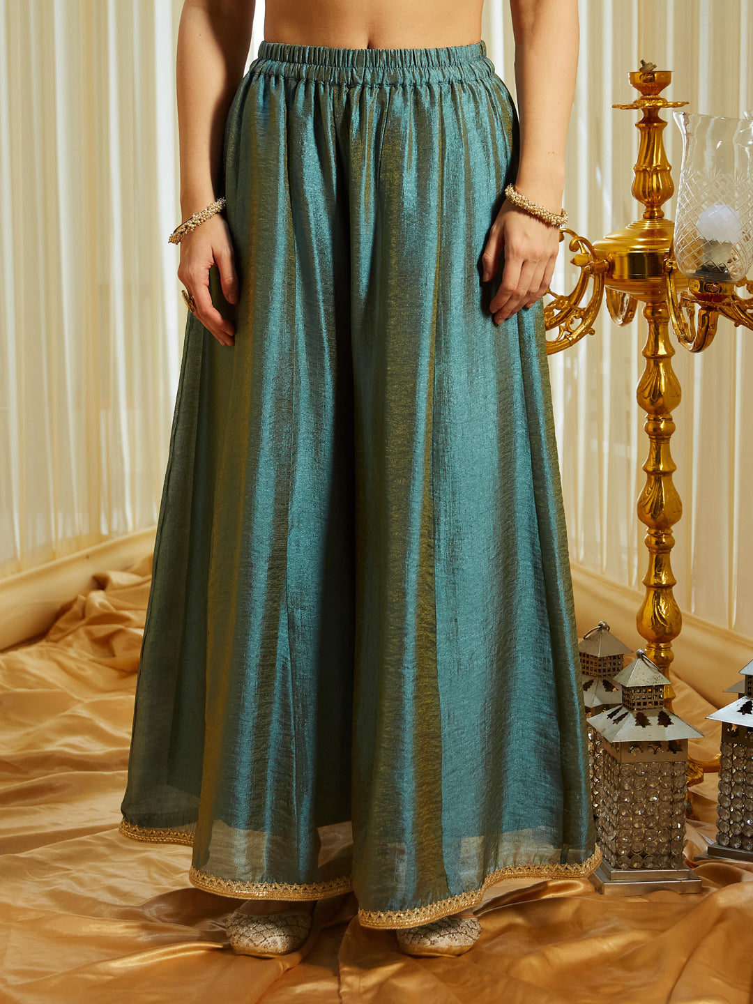 Sky Blue Silk Kurta Sharara Set with Organza Dupatta For Women