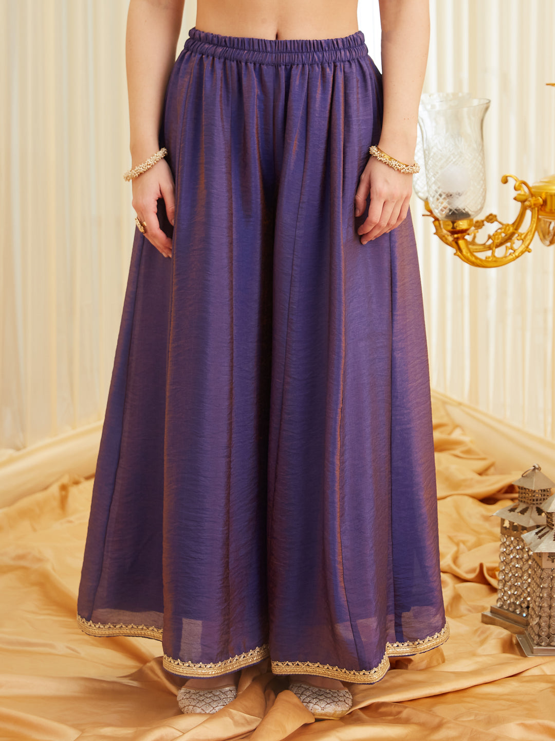 Violet Silk Embroidered Top Sharara Set with Dupatta |bottom sharara view