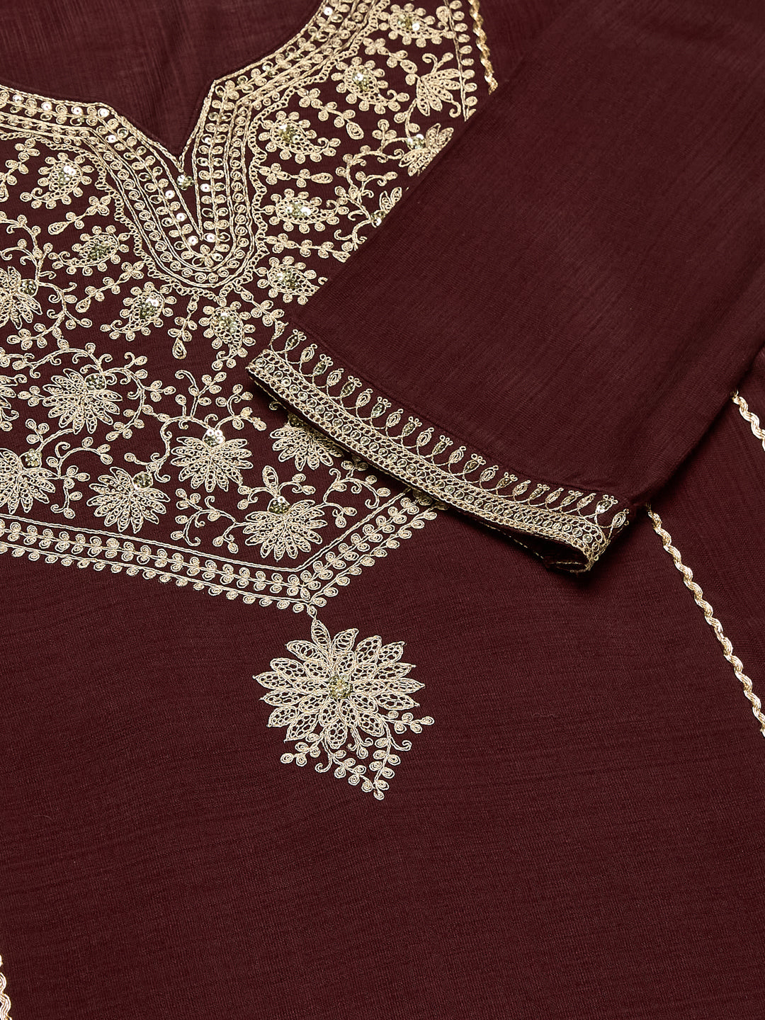 Coffee Silk Embroidered Anarkali Kurta Set with Dupatta | embroidered design view