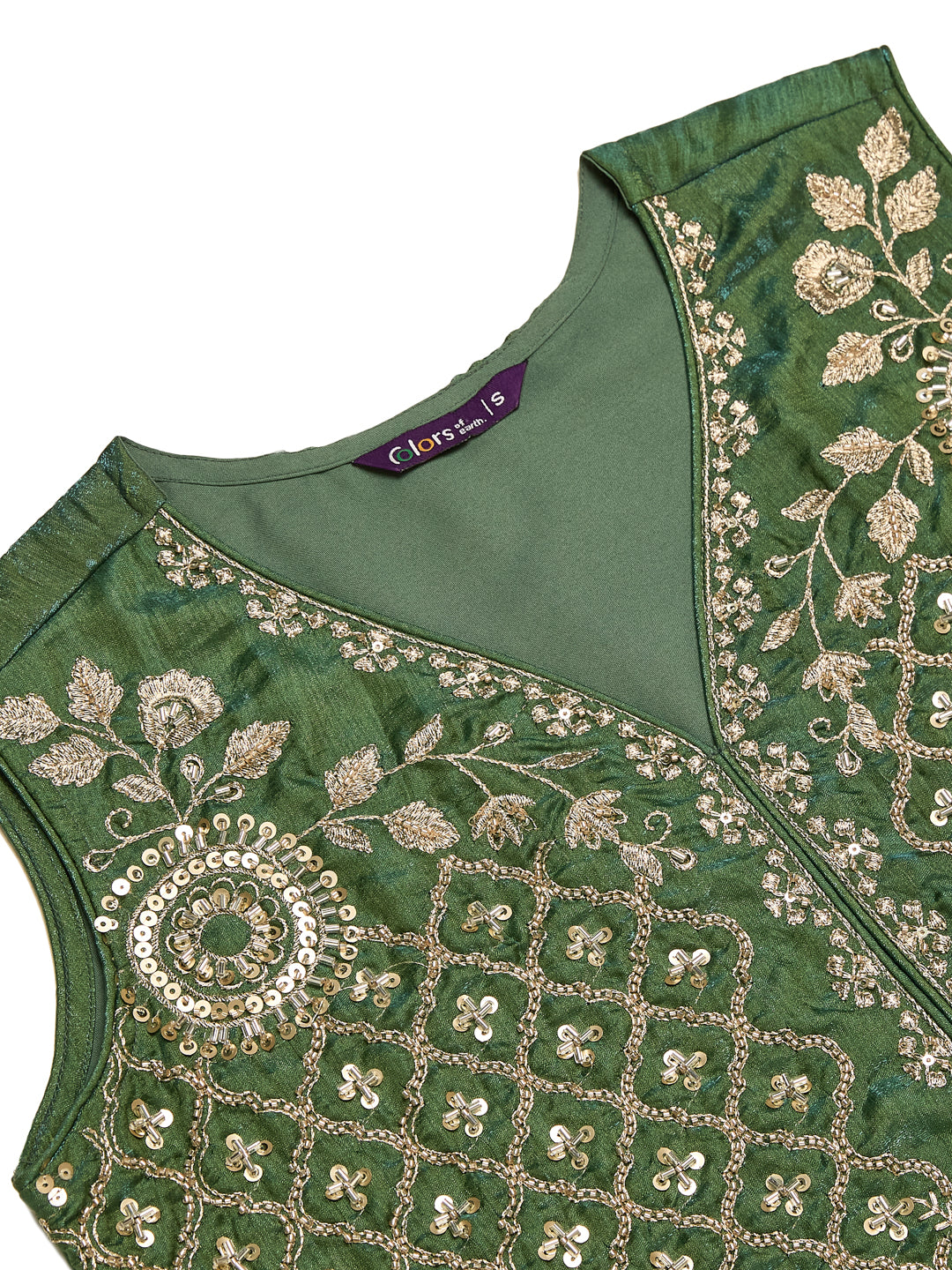 Green Silk Indo-Western Embroidered Top with Pants & Dupatta Set