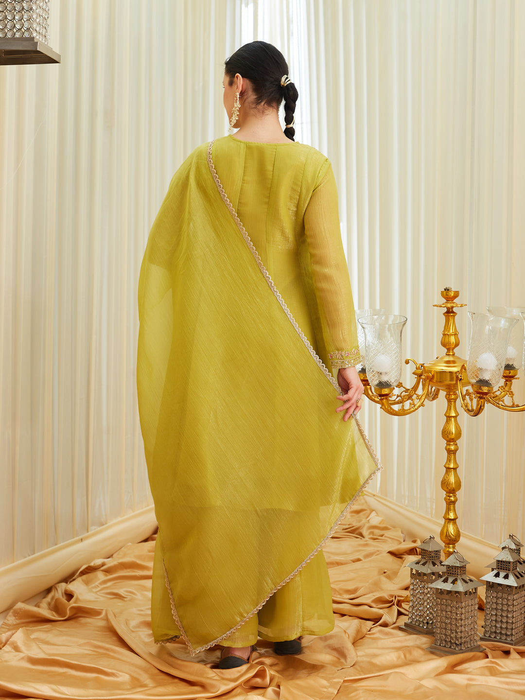 Neon Silk Embroidered Anarkali Kurta Set with Dupatta for Women