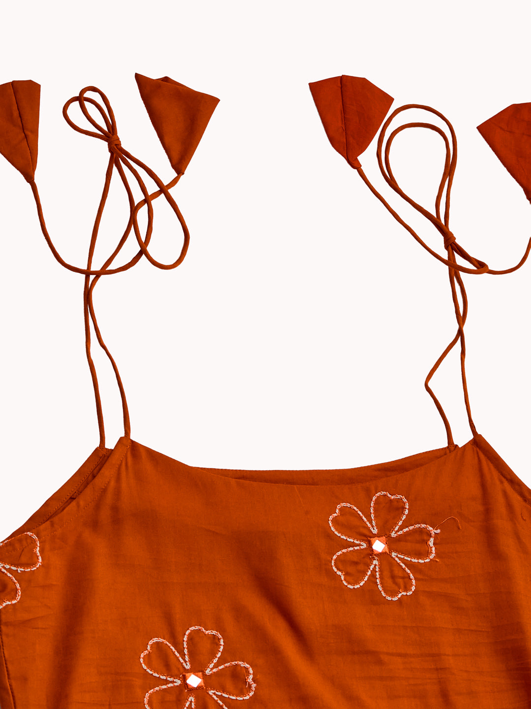 Orange top with floral embroidery on a white background Orange Cotton Embroidered Kurta with Palazzo Set for Women