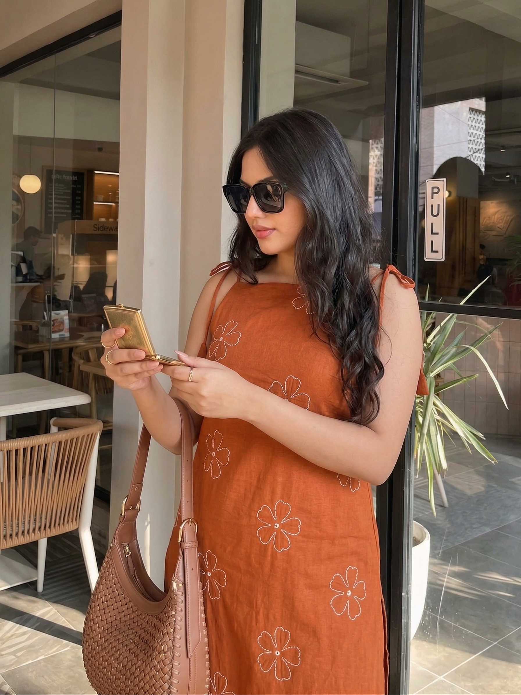 Orange Cotton Embroidered Kurta with Palazzo Set for Women