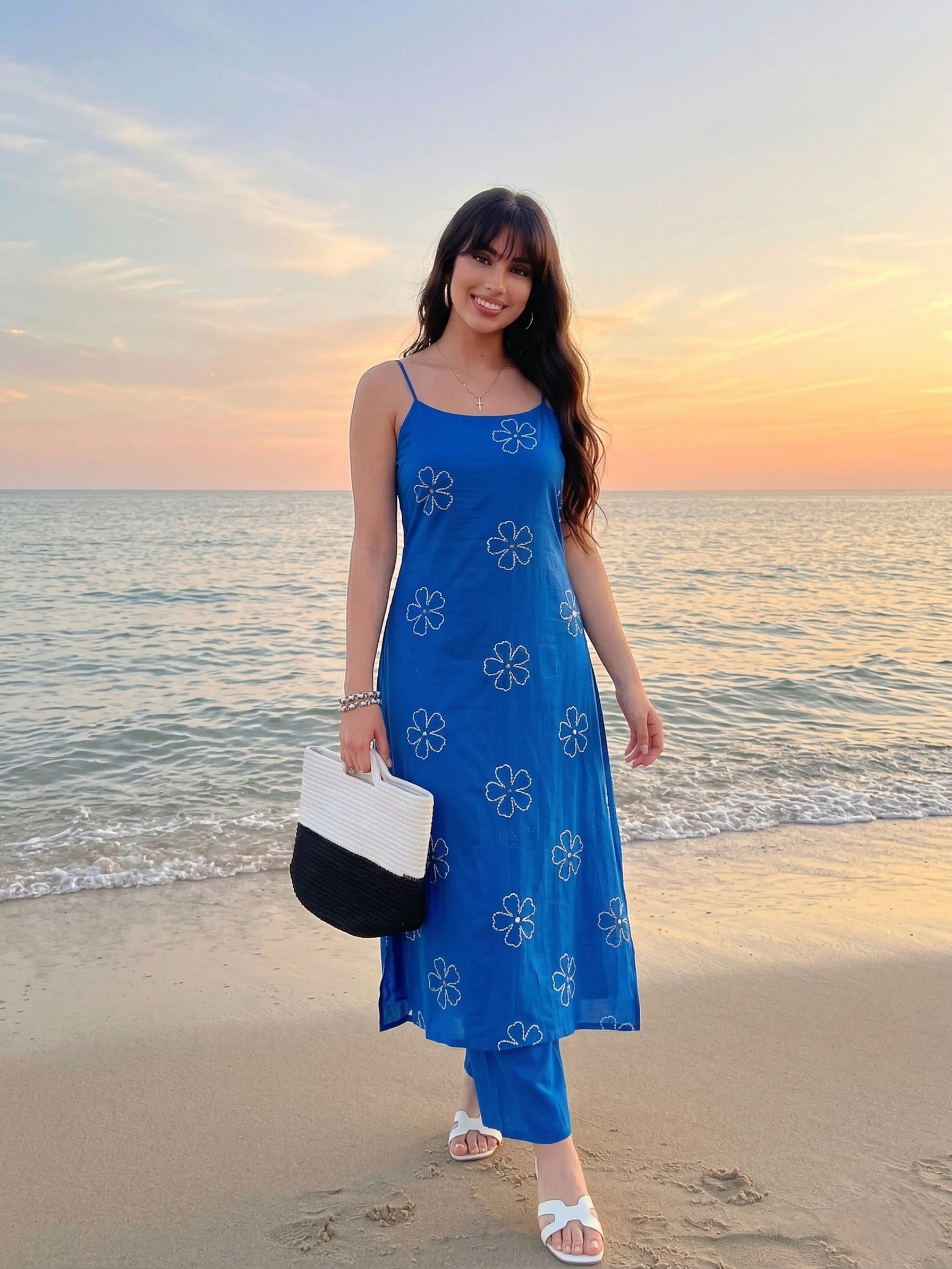 Blue Cotton Embroidered Kurta with Palazzo Set for Women