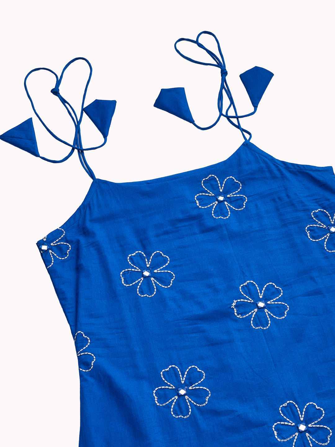 Blue top with white floral embroidery on a white background Blue Cotton Embroidered Kurta with Palazzo Set for Women