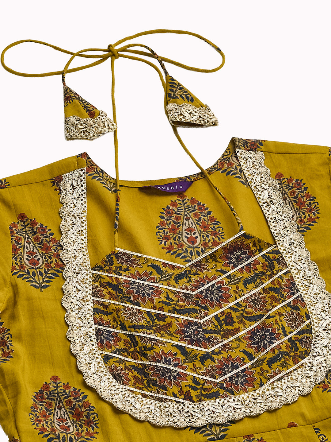 Mustard Cotton Embroidered Anarkali Kurta Set with Dupatta for Women