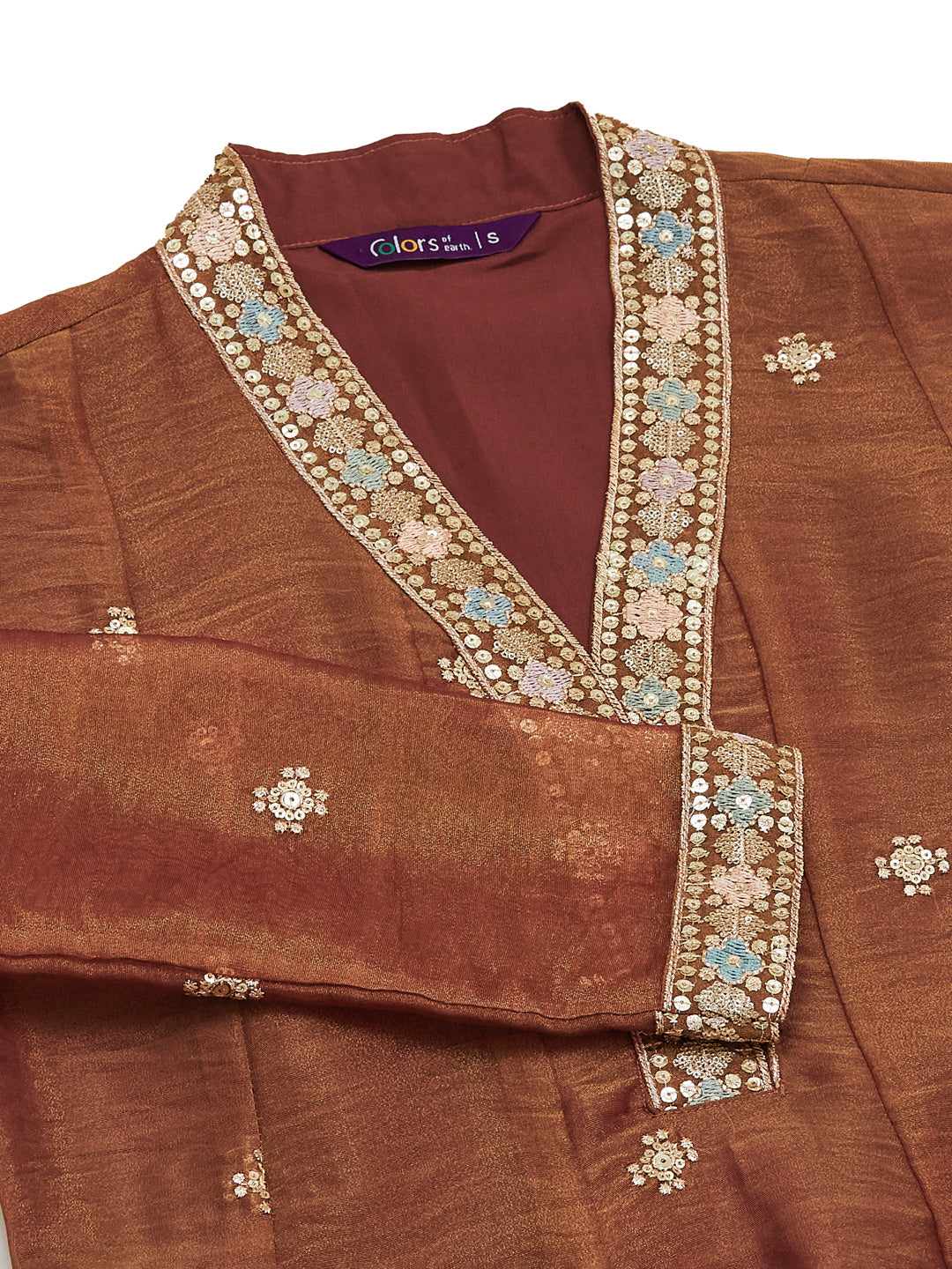 Coffee Silk Embroidered Anarkali Kurta With Dupatta Set for Women