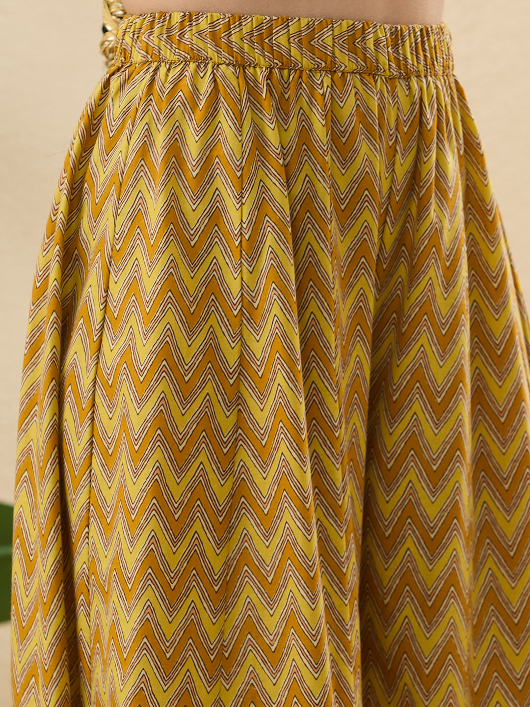 Women’s Yellow Cotton Printed Anarkali Kurta Palazzo Set with Dupatta