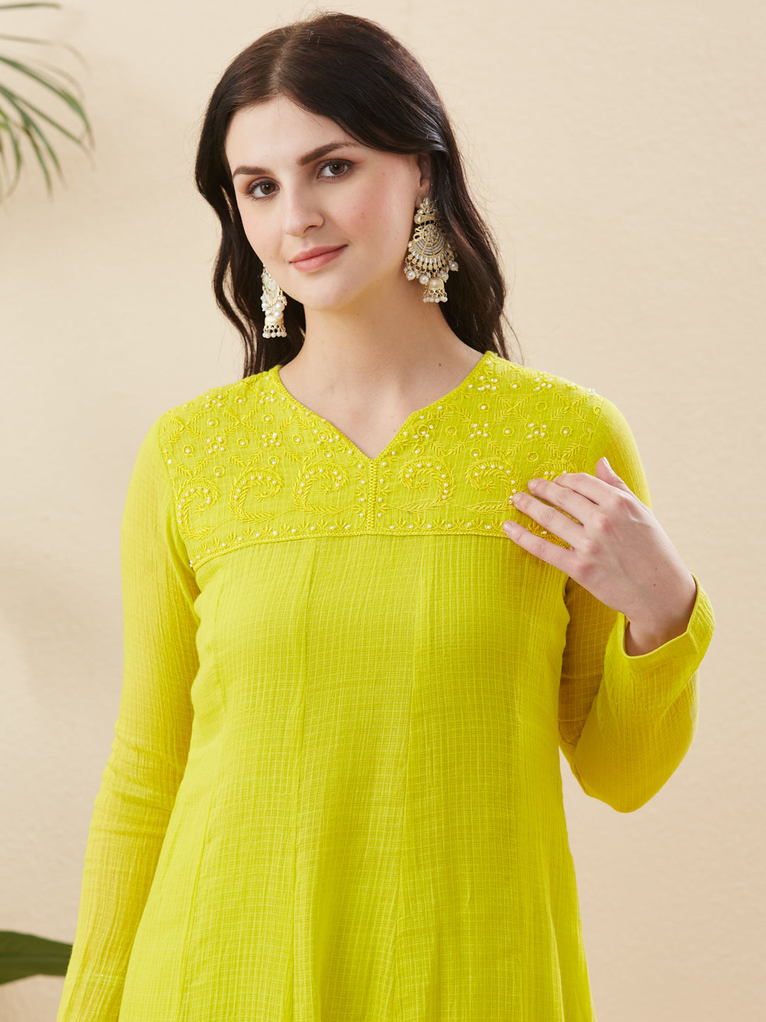 Trendy Neon Cotton Anarkali Suit Set With Dupatta for Women
