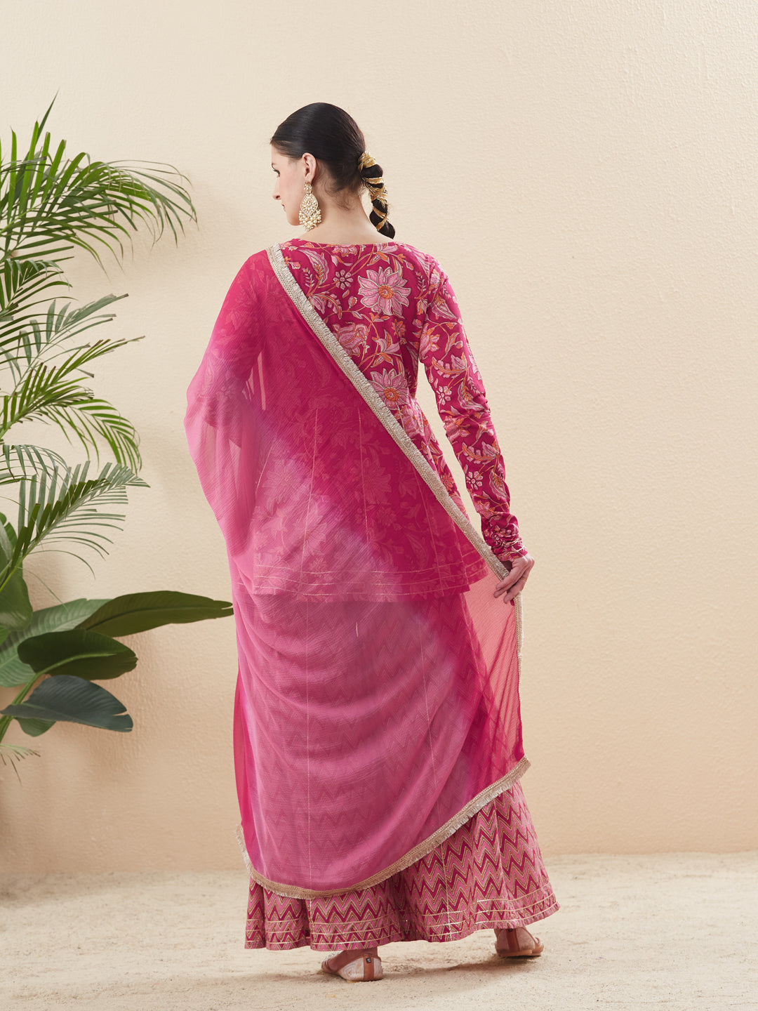 Rani Cotton Printed Kurta with Palazzo & Dupatta Set for women