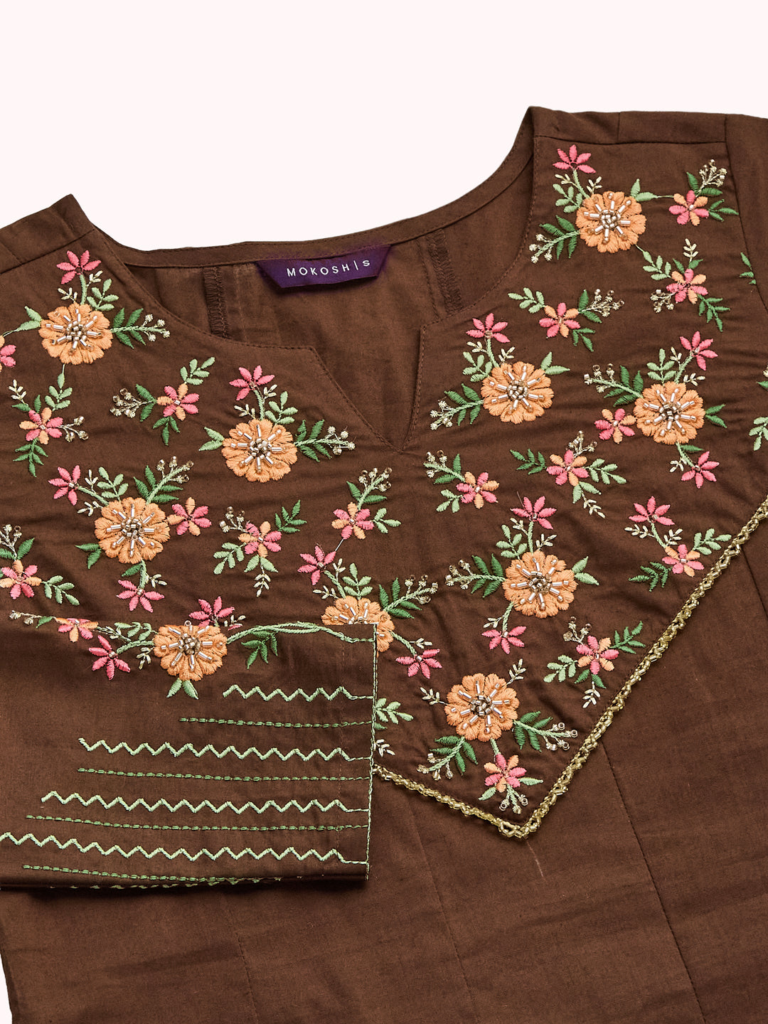 Coffee Cotton Anarkali Kurta with Dupatta & Pants For Women