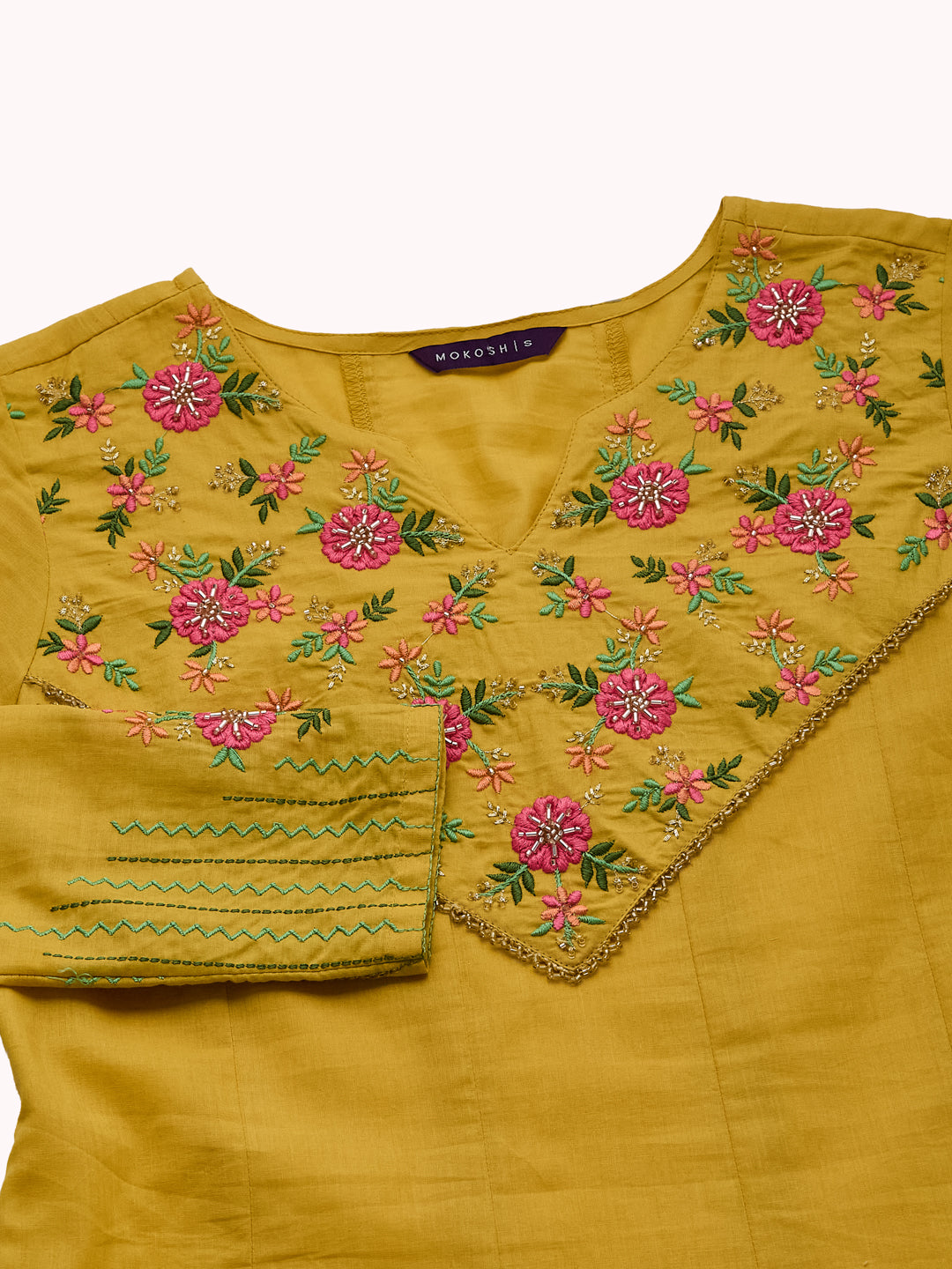 Women’s Yellow Embroidered Cotton Anarkali Kurta set With Dupatta