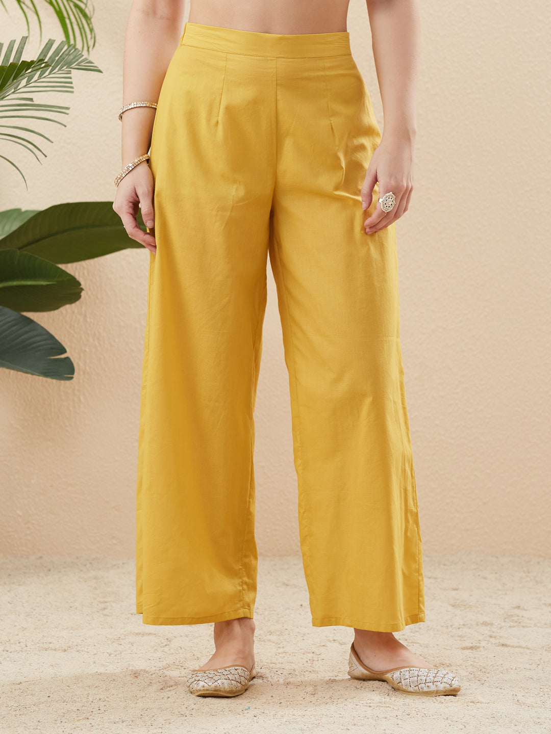 Women’s Yellow Embroidered Cotton Anarkali Kurta set With Dupatta