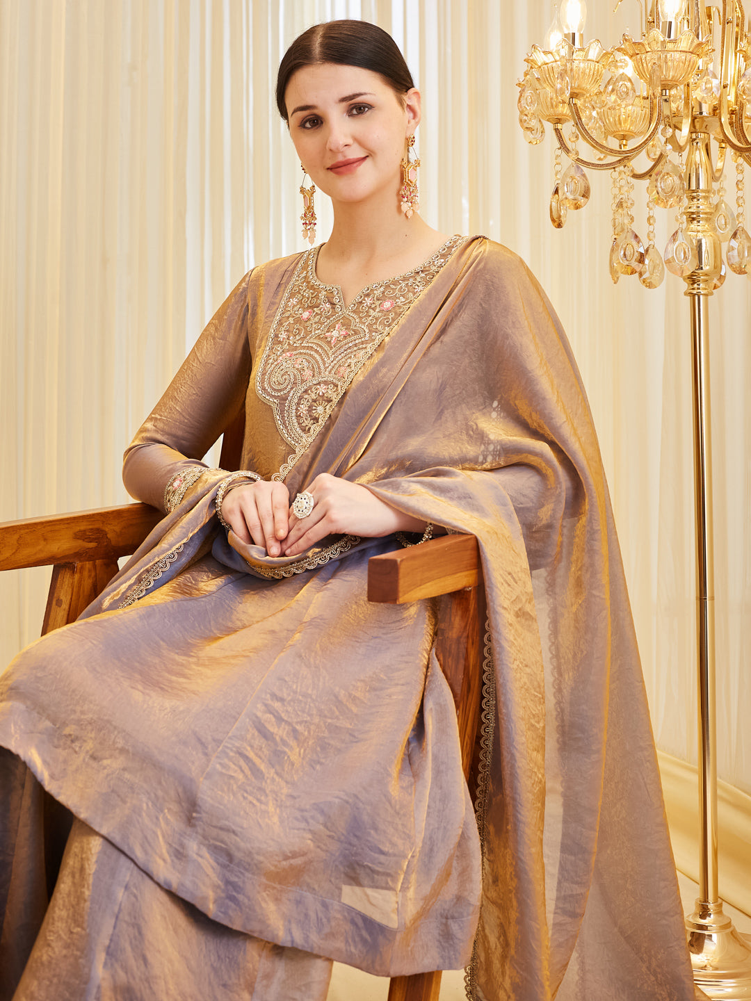 Purple Silk Embroidered Anarkali Style Kurta Set With Dupatta For Women