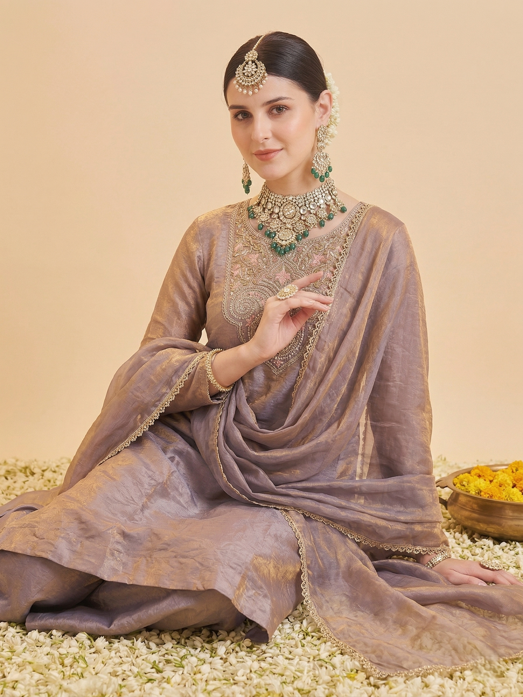 Purple Silk Embroidered Anarkali Style Kurta Set With Dupatta For Women