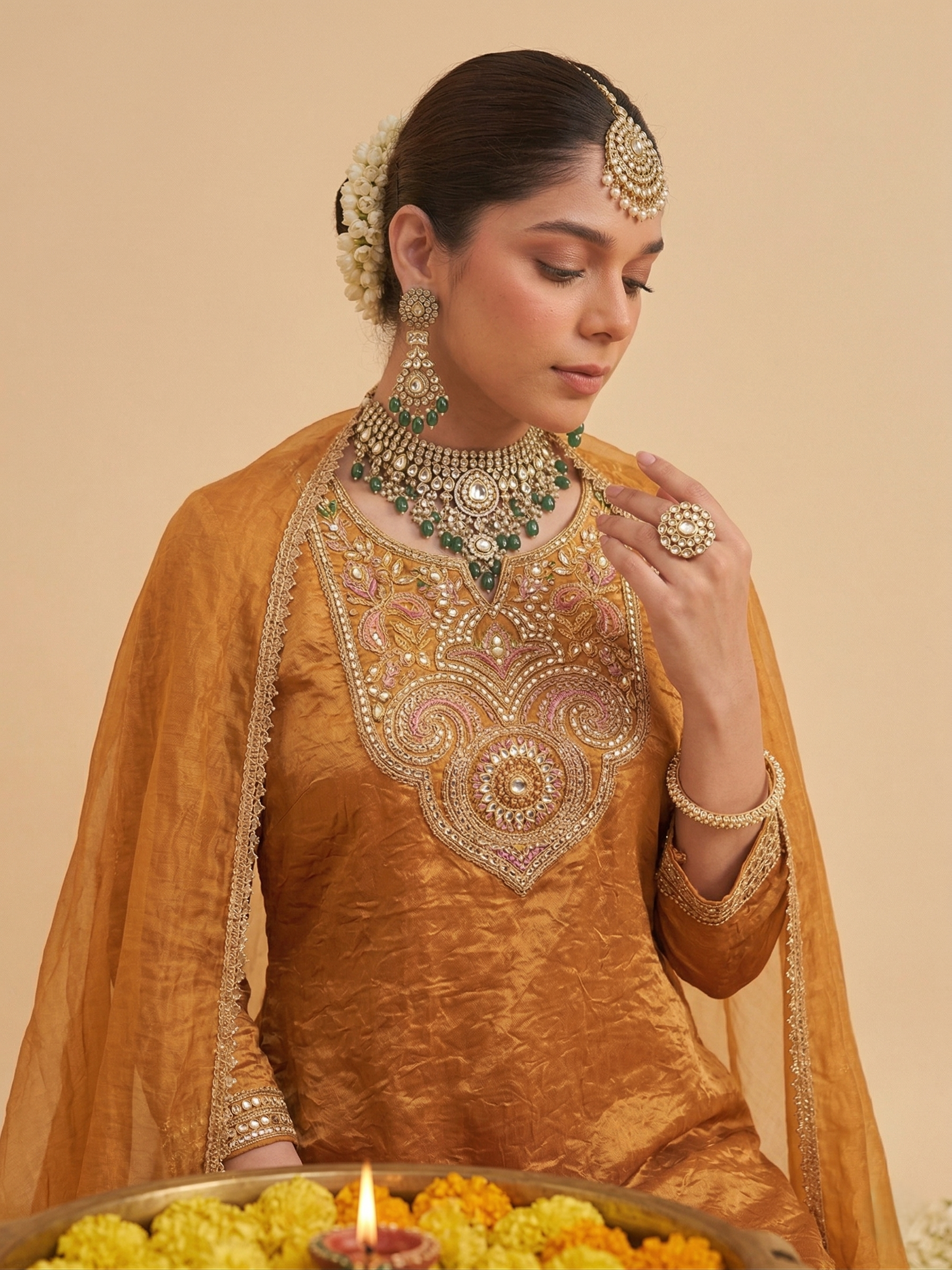 Orange Silk Embroidered Ethnic Kurta Set with Dupatta For women