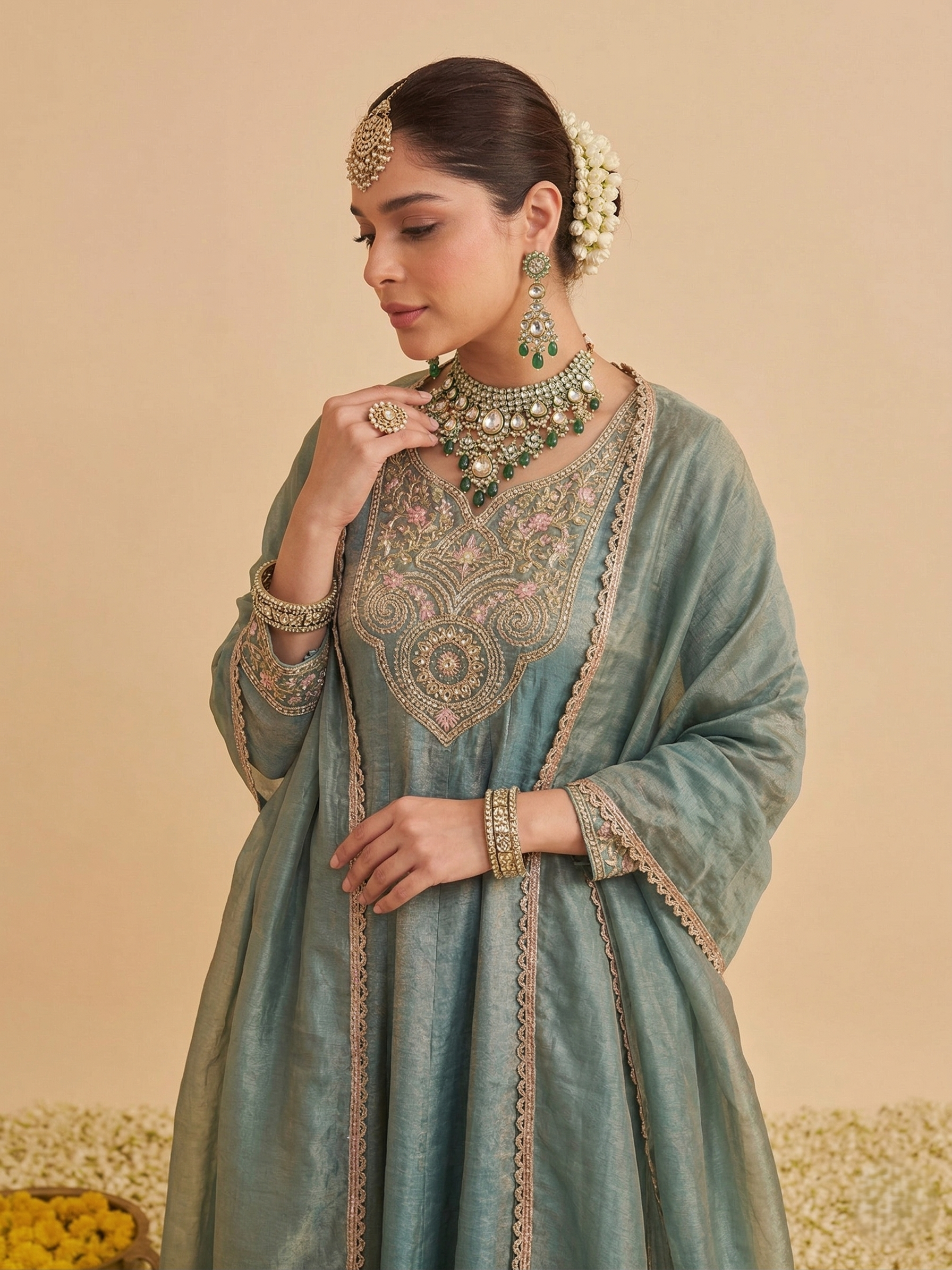 Blue Silk Embroidered Flared Kurta Palazzo Suit With Dupatta For women