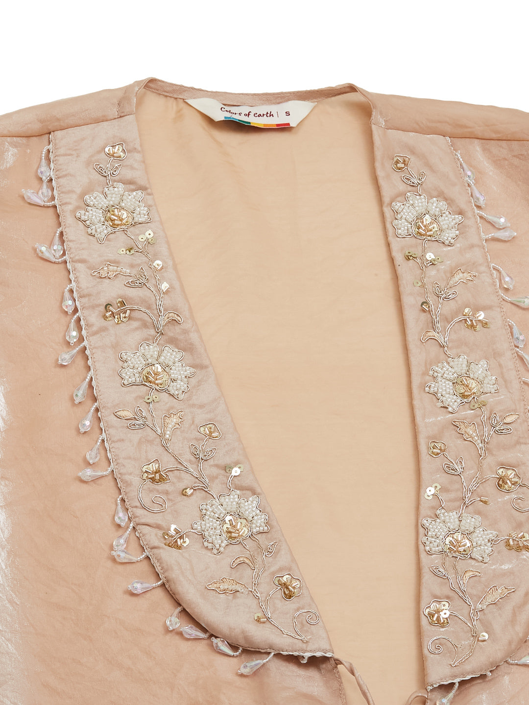 Cream Silk Embroidered Solid Indo Western Sharara Set For Women
