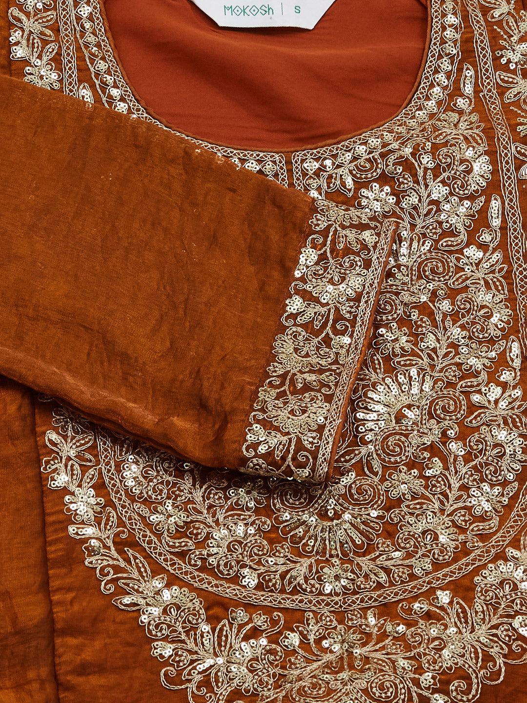 Women's Embroidered Premium Rust Silk Handwork Sharara Set with Dupatta
