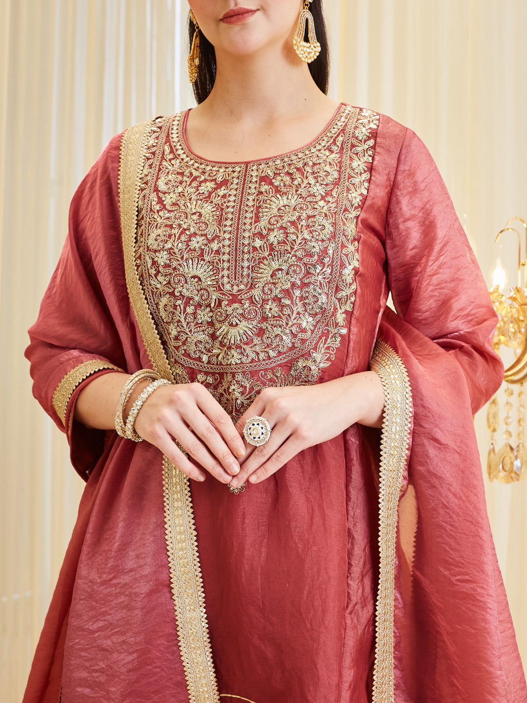 Women's Pink Ethnic Sharara Set with Heavy Handwork Embroidery