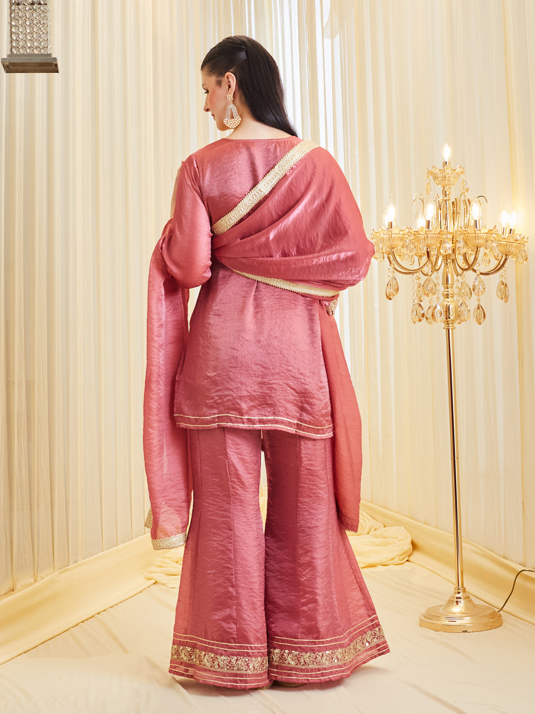Women's Pink Ethnic Sharara Set with Heavy Handwork Embroidery
