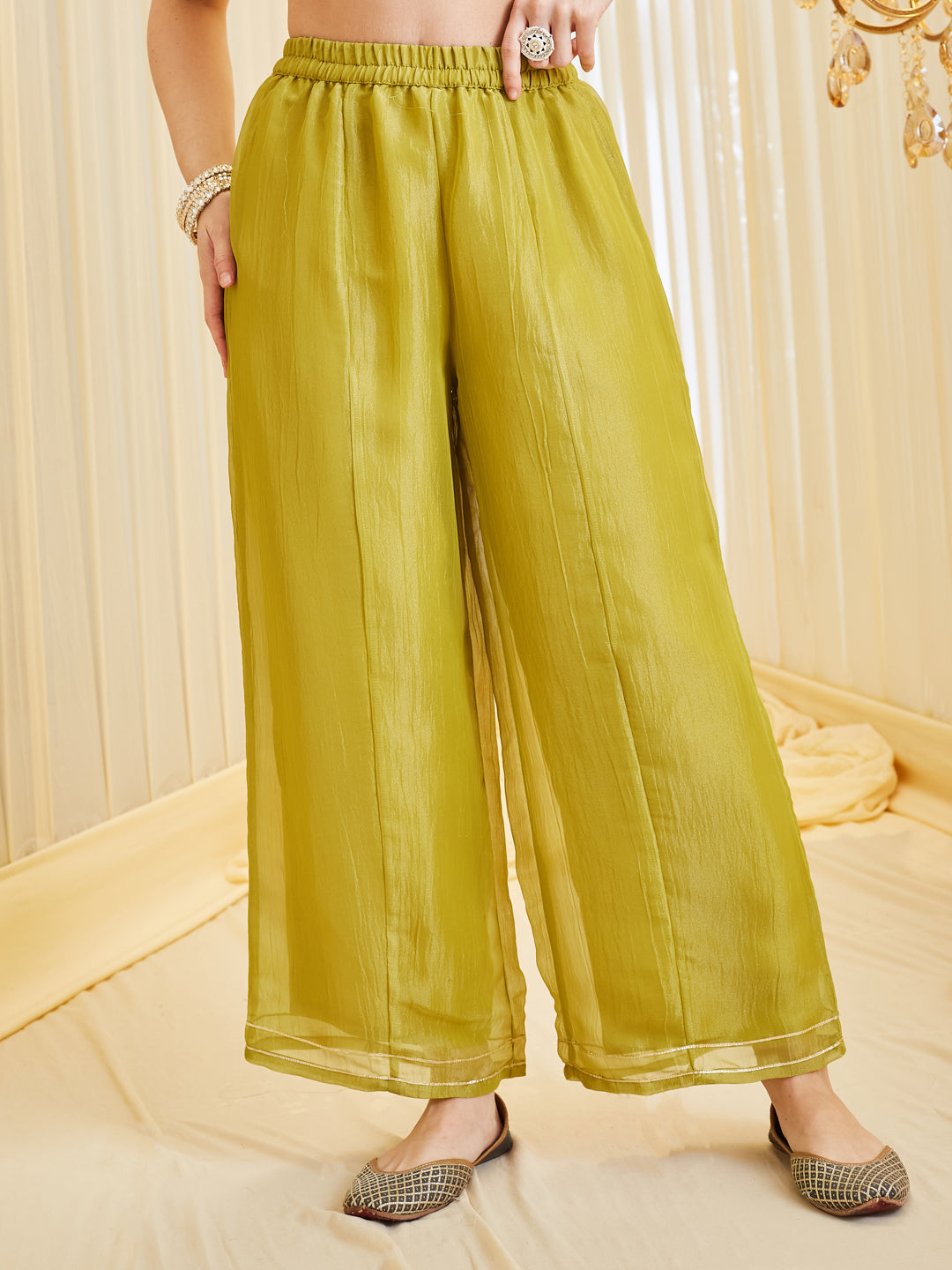 Neon Premium Silk Zari Embroidered Ethnic Palazzo Set With Dupatta For Women