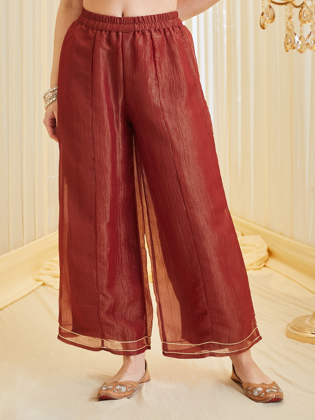 Maroon Silk Zari Embroidered Anarkali Palazzo With Dupatta Set For Women