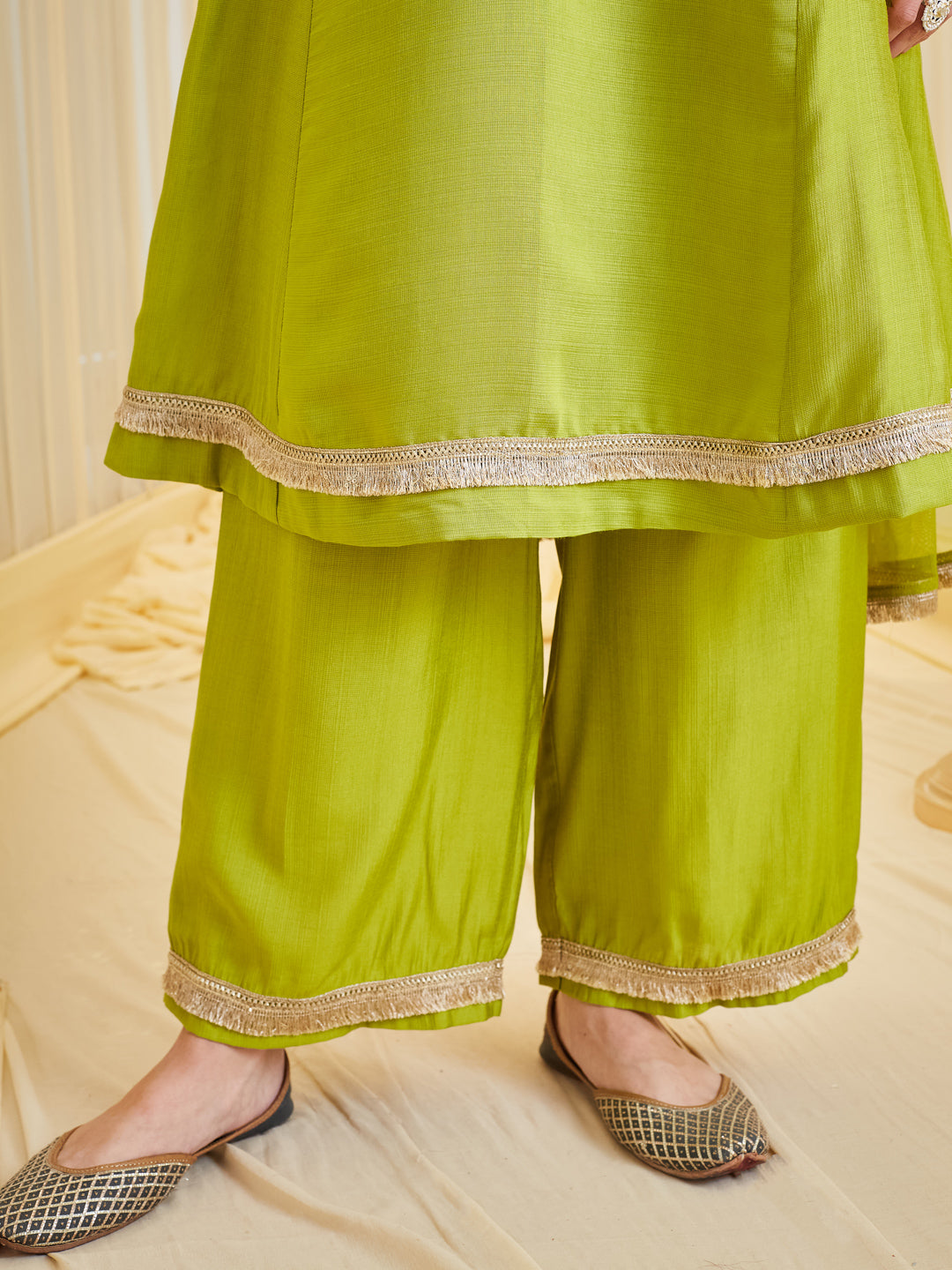 Women’s Neon Embroidered Kurta Palazzo With Dupatta set