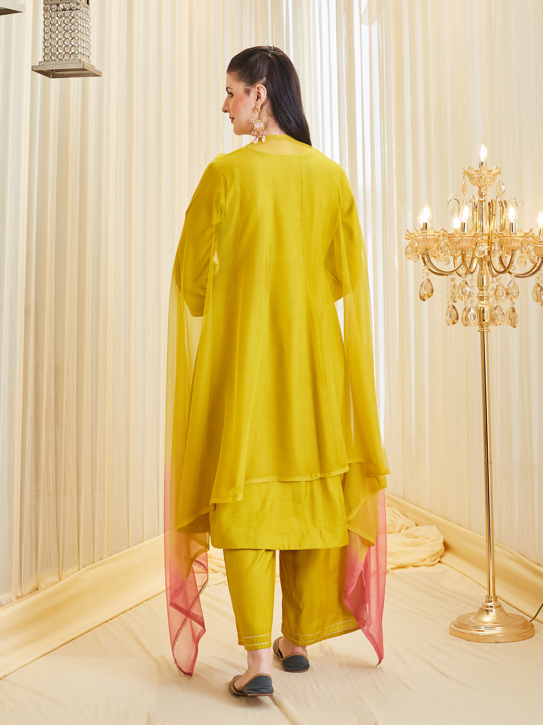 Premium Mustard Silk Embroidered Ethnic Anarkali Set With Dupatta For Women