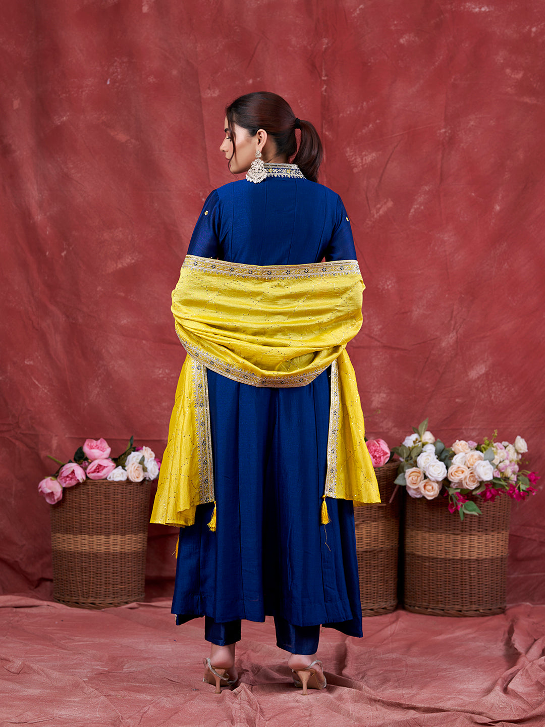 Teal Blue Embroidered Silk Anarkali Kurta With Dupatta Set