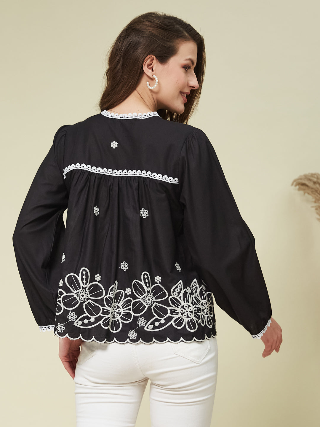 Black Embroidered Full Sleeves Regular Cotton Shirt