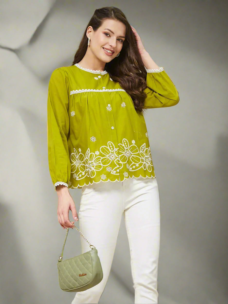 Pista Embroidered Full Sleeves Regular Cotton Shirt