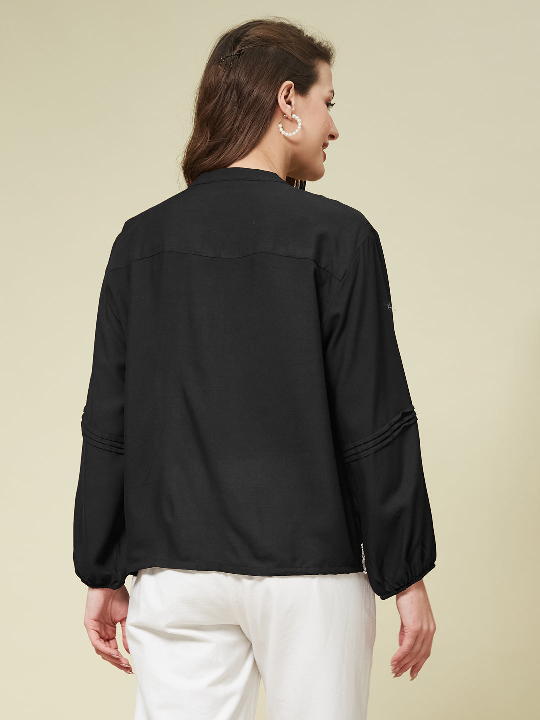 Black Embroidered Full Sleeves Regular Rayon Shirt