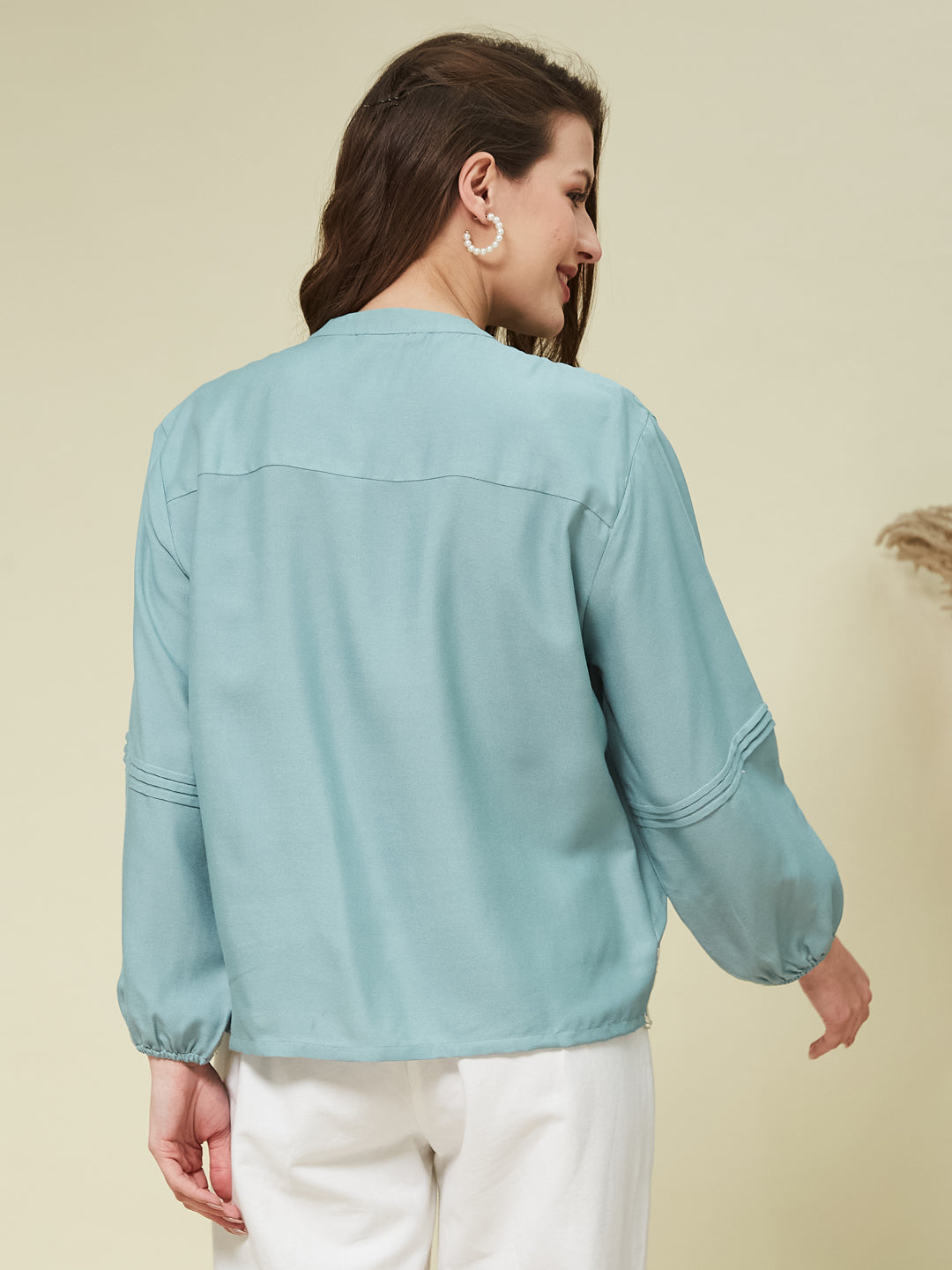 Sky Blue Embroidered Full Sleeves Regular Rayon Shirt